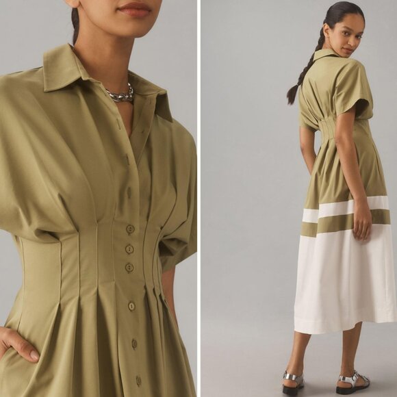 Anthropologie NWT Size M Tobie Button-Front Pleated Shirt Dress by Exquise - Picture 3 of 7